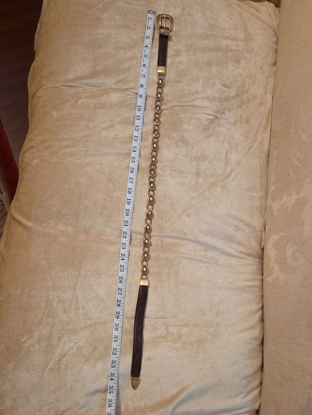 Brighton Brown Leather and Gold-Tone Chain Belt /Vintage